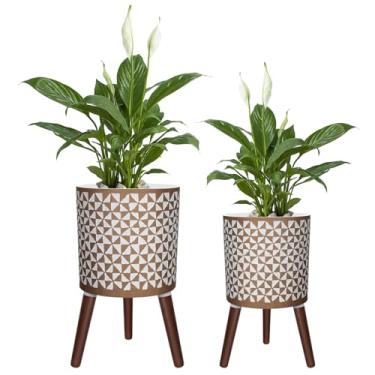 Imagem de Vaso de plantas de 30,5 cm com suporte, plantadores grandes e modernos para plantas internas e externas com orifícios de drenagem, vasos de flores em relevo florais dourados grandes com pernas