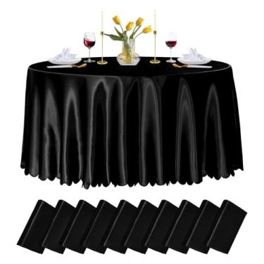 Imagem de Cobedzy Pacote com 10 toalhas de mesa pretas redondas de cetim de 228 cm, toalhas de mesa redondas de cetim, sobrepostas, toalhas de mesa de jantar de seda para casamento, festa, banquete, eventos