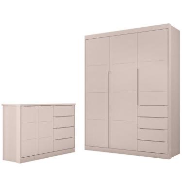 Imagem de Jogo De Quarto Infantil Guarda Roupa E Cômoda Lua P04 Rose - Mpozenato