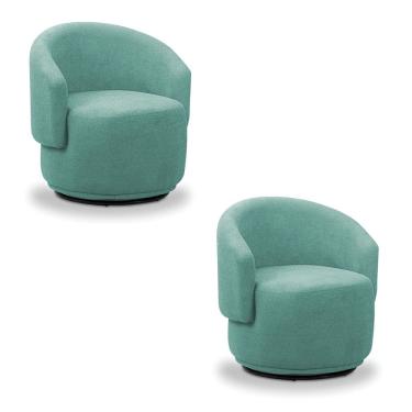 Imagem de Poltrona Decorativa Orgânica Giratória Kit 2 Névoa Bouclê Azul Turquesa E03 - D`Rossi