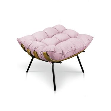Imagem de Puff Costela Suede Rosa Bebê Base Metálica Pallazio