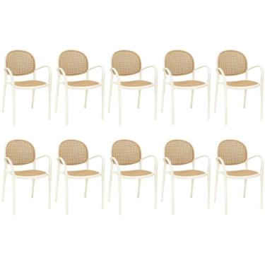 Imagem de Kit 10 Cadeiras De Jantar Roma Com Braço Para Sala E Cozinha - Bege