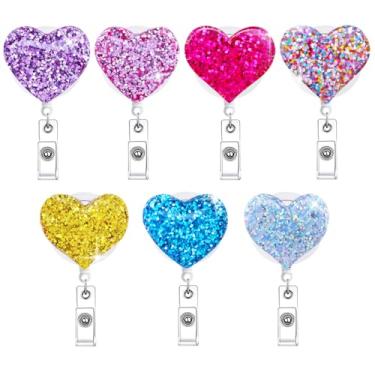 Imagem de Carretel de crachá de coração fofo com glitter, retrátil, 8 peças, porta-crachá de enfermeira, com jacaré, acrílico, brilhante, acessórios para crachá de estudante de enfermagem, RN CNA, cartão de