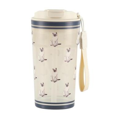 Imagem de Xícara de café de aço inoxidável 304 de 500 ml, 304ss, caneca de café Tritan, copo de café de aço inoxidável isolado, copo de café gelado reutilizável, caneca de viagem de café quente com canudo