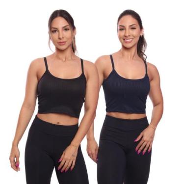 Imagem de Kit 2 Top Cropped Alcinha Canelado Feminino Lisa Básica - Brás e Cia, 