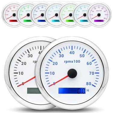 Imagem de Unifizz Tacômetro 8000 RPM 7 cores 3-3/20.3 cm 85 mm medidor de tacômetro RPM à prova d'água para AUTO Boat Marine Car Branco