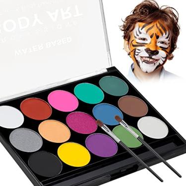 Imagem de MooMoo Baby Kits De Tintas Faciais E Corporais Para Crianças, Paleta Maquiagem Hipoalergênica, Segura Não Tóxica, Ideal Pinturas Festas Halloween, Fácil Aplicar Remover, 15 Cores Com Dois Pincéis Fi