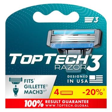 Imagem de Toptech Razor 3 Para Homens - Cartuchos Substituíveis, Tecnologia De Lâminas Barbear, Recargas, Pacote Com 4 Unidades, Compatível Gillette Mach3, Barbear Suave E Afiadas, Recarga Econômica