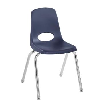 Imagem de Cadeira escolar 40,6 cm, assento empilhável para estudantes com pernas de aço cromado e deslizadores giratórios; para sala de aula, escola em casa ou escritório - azul-marinho, 11560-NV