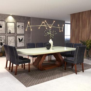 Imagem de Sala de Jantar 220x110 Lottus MDF/Vidro Off 8 Cadeiras Bom Pastor