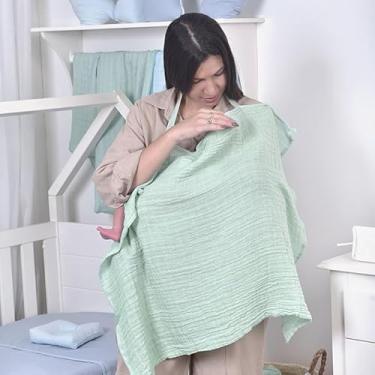 Imagem de Capa de Amamentação Loupiot Cores – Minasrey | Tecido Soft 100% Algodão | 85x70cm | Botões no Pescoço | Presente para Chá de Bebê | Personalizável | Enxoval Premium (Verde)