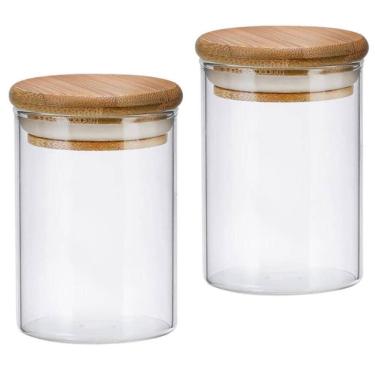 Imagem de Kit 2 Potes De Vidro Hermético 1000ml Com Tampa Bambu