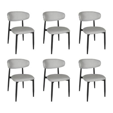 Imagem de Kit 6 Cadeiras De Jantar Lucy Estrutura Aço Carbono Laminado Preto Com Estofado Linho Cinza