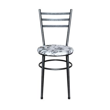 Imagem de Conjunto 4 Cadeiras Para Cozinha Epoxi Preta Craqueada Assento Floral Branco