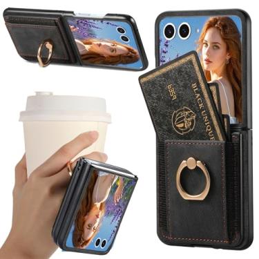 Imagem de Ephoou Capa carteira para Samsung Galaxy Z Flip7 com suporte elástico para cartão e suporte giratório de 360°, capa vintage de couro PU com suporte slim fit à prova de choque para Samsung Z Flip 7