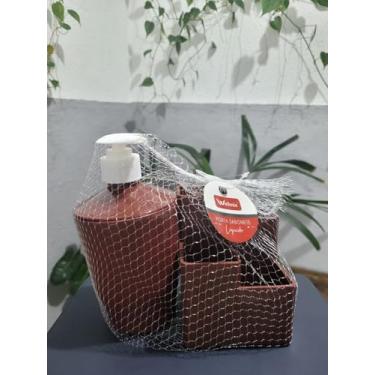 Imagem de Kit Porta Sabonete Líquido 300ml e Porta Escovas de Dente - Kit Bancada Banheiro Lavabo (Vinho)