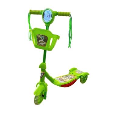 Imagem de Patinete Infantil 3 Rodas, LED e Som, Guidão Ajustável 70cm, Cesto, Suporta 50kg, Azul/Verde/Rosa (Verde)