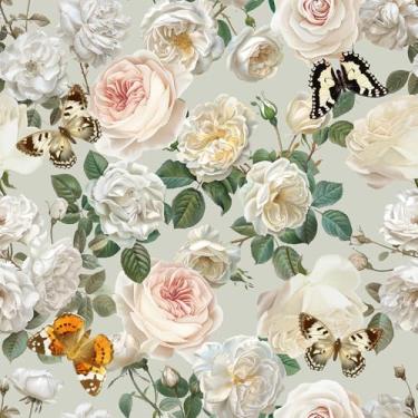 Imagem de VaryPaper Papel de parede borboleta rosa rosa / branco elegante primavera floral para quarto, banheiro, papel de parede removível de vinil para armários