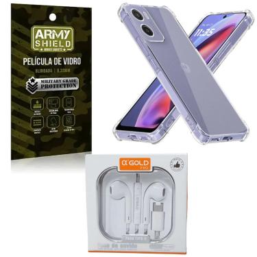 Imagem de Kit Capinha Antishock Para Moto G05 + Fone Tipo-C + Pel