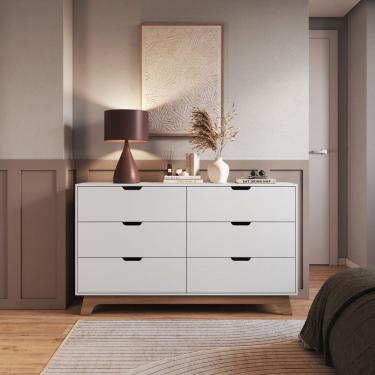 Imagem de Cômoda para Quarto 6 Gavetas 100% Mdf Alice Branco/ Freijo