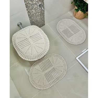 Imagem de Jogo De Banheiro Em Crochê 3 Peças Telinha Cru Artesanal (Cru)