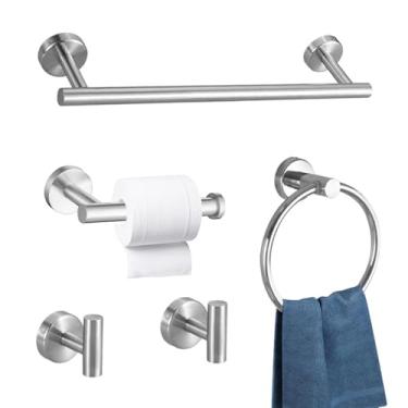 Imagem de 5 Peças Kit Banheiro Preto, Kit Banheiro Inox, Porta Toalha de 39,5 cm, Porta Toalha Ajustável, Adequado para Banheiros, Cozinhas, Quartos (Prata)