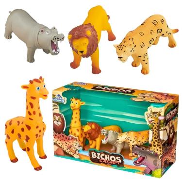 Imagem de Brinquedo Infantil Com 4 Animais Em Vinil Bichos Safari