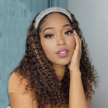 Imagem de Peruca com faixa de cabeça XSY Highlight Curly Human Hair 150% de dens