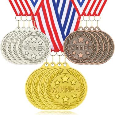 Imagem de YUJUE Pacote com 12 medalhas 1ª 2ª 3ª (ouro, prata, bronze) prêmios de medalha de participação vencedora para competições com fita de pescoço para esportes, competições, torneios, estilo olímpico para
