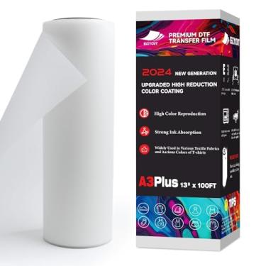 Imagem de EIZYCUT Rolo de filme de transferência DTF 33 cm x 30,5 m - Rolo de filme DTF premium A3 Plus, rolo de papel DTF fosco dupla face PET para todas as camisetas têxteis e cores de tecido escuro