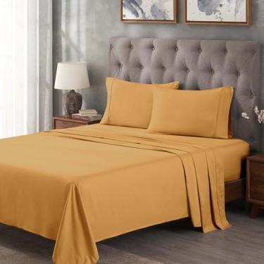 Imagem de Superior Jogo de lençol de cama de algodão egípcio 300 fios, 1 lençol elástico com bolso profundo, 1 lençol de cima, 2 fronhas, lençóis macios para o dia a dia, luxuoso, itens essenciais para o lar