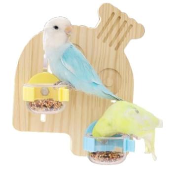 Imagem de Poleiro para pássaros com alimentadores de acrílico, suporte de madeira plataforma de papagaio com tigela de alimentação móvel, brinquedos para pássaros, acessórios de gaiola de papagaio, para