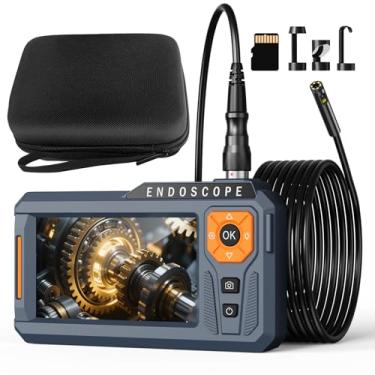 Imagem de Câmera de endoscópio de lente dupla de 12 cm com luz, câmera de inspeção de boroscópio 1080p com foto e vídeo, esgoto à prova d'água IP67 de 7,9 mm com 7 luzes LED, cabo semirrígido de 16,5 m, cartão