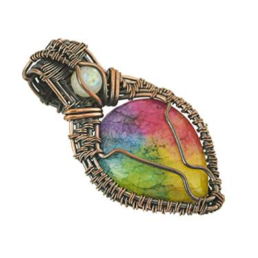 Imagem de Impressionante colar com pingente de várias pedras preciosas embrulhado em fio de cobre feito à mão 50,8 cm - perfeito para conexão espiritual e intuição, Gema, Pedra da lua