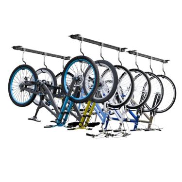 Imagem de LXVOOEE Suporte de teto de bicicleta para garagem com 12 ganchos ajustáveis revestidos de borracha, ganchos de teto para garagem, suporte de armazenamento interno de bicicleta, comporta até 479 kg, 6