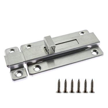 Imagem de Tegg 1 pç trava de porta de aço inoxidável para porta de correr com trava de trava para porta de banheiro e banheiro para quarto de quarto, 4 Inches