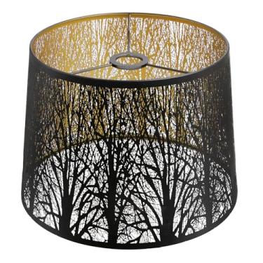 Imagem de ALUCSET Abajur de tambor grande para candeeiros de mesa, 30,5 cm superior x 35,4 cm inferior x 25,4 cm de altura, abajur de metal preto e dourado substituição para lâmpadas de chão e lâmpada de