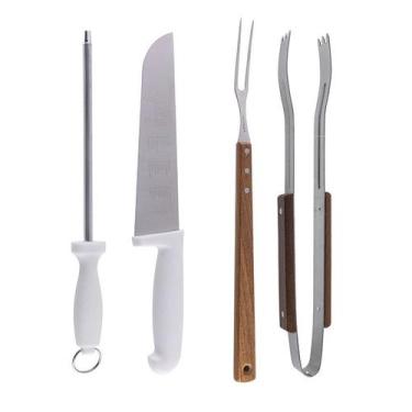 Imagem de Conjunto Para Churrasco 4 Peças Aço Inox e Madeira Hauskraft