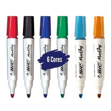 Imagem de Kit Canetas Marcadores para Quadro Branco 6 Cores Vivas Recarregáveis 