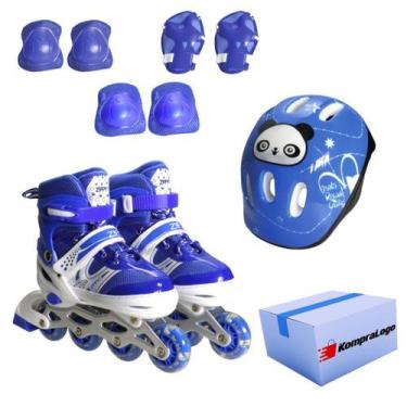 Imagem de Patins Led Zippy Azul Kit Proteção Infantil Menino Barato - Mimo Impor