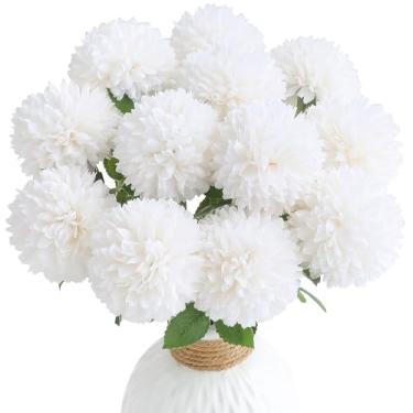 Imagem de Floroom 12 peças de flores artificiais de seda sintética creme, crisântemos falsos a granel com hastes para buquês de casamento, mesa, centros de mesa, arranjos florais, enchimentos, decorações de