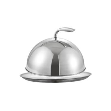 Imagem de SiaBiced Tampa para derreter queijo com bandeja redonda para servir, tampa resistente para hambúrguer, grelha para teppanyaki, hambúrguer e churrasco, Tampa 19cm Prato 23cm