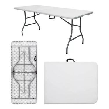 Imagem de Mesa Dobrável Tipo Maleta Cor Branca Camping Dobrável 1,80 com Alça Ga