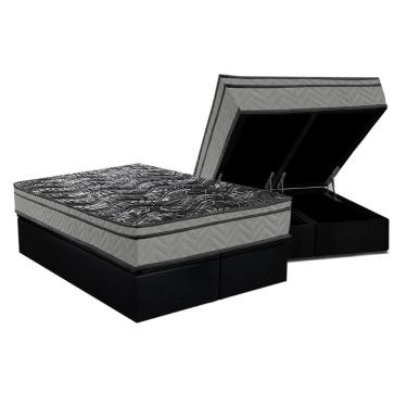Imagem de Cama Box Baú Queen: Colchão Ortopédico Paropas D28 Conforto Ultra Firme + Base CRC Suede Black (158x198)
