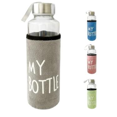 Imagem de Garrafa Squeeze de Vidro Com Luva Protetora 400ml Academia Caminhada (Cinza)