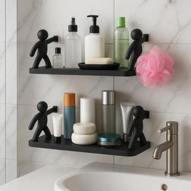 Imagem de Kit 2 Suportes Plástico Com Adesivo Decoração Para Sala Cozinha Banhei