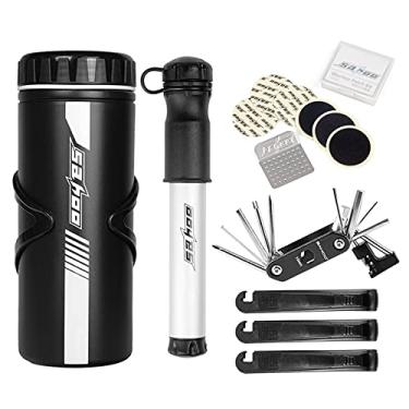 Imagem de Domary Kit de ferramentas para conserto de bicicletas Conjunto de conserto de bicicletas com minibomba 14 em 1 Kit de ferramentas multifuncionais 750ml Caixa para garrafas de armazenamento de ferramen