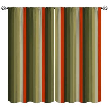 Imagem de Cortinas listradas vintage, cortina clássica de listras verticais verde caçador abstrato geométrico boêmio arte paralela linhas simples cortinas de janela para casa de fazenda, quarto, sala de estar