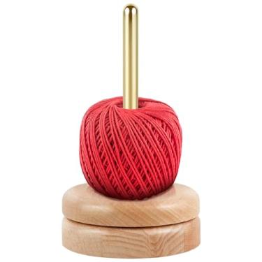 Imagem de Fio de suporte de fio, novelo giratório de fio de madeira, suporte giratório de esfera, dispensador de suporte de bola de fio de madeira, suporte de fio de madeira giratório, novelo giratório