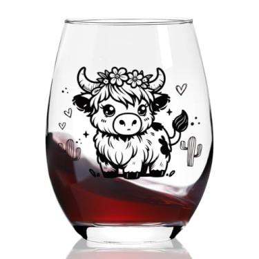 Imagem de Ymzkpoa Presentes bonitos de taça de vinho de vaca Highland para mulheres, presentes de vaca Highland para meninas, mãe, presente de aniversário de vinho sem haste de Natal personalizado para amantes